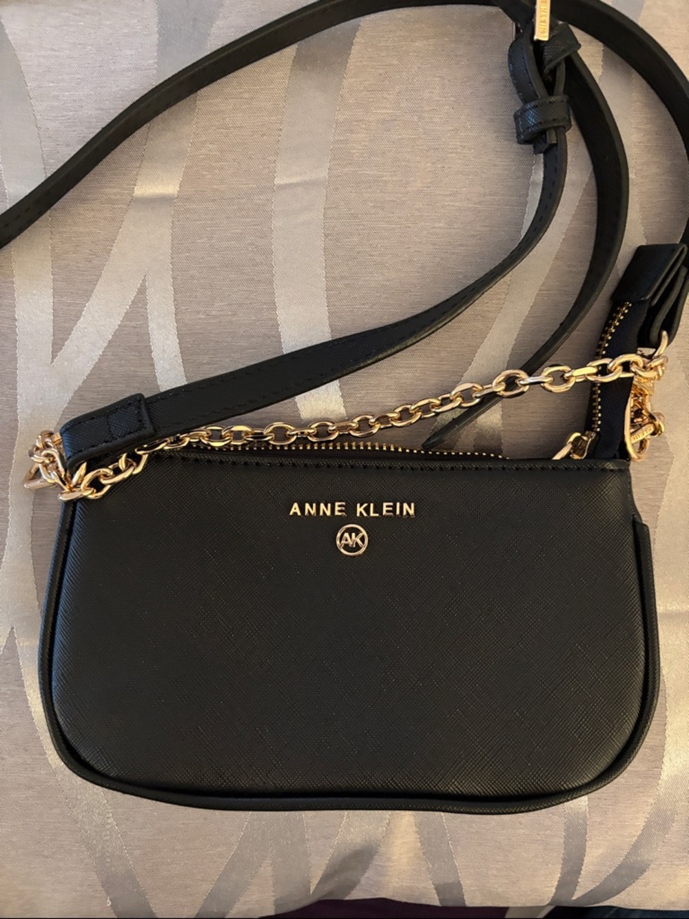 Anne Klein Black Crossbody with Gold Chain Accent